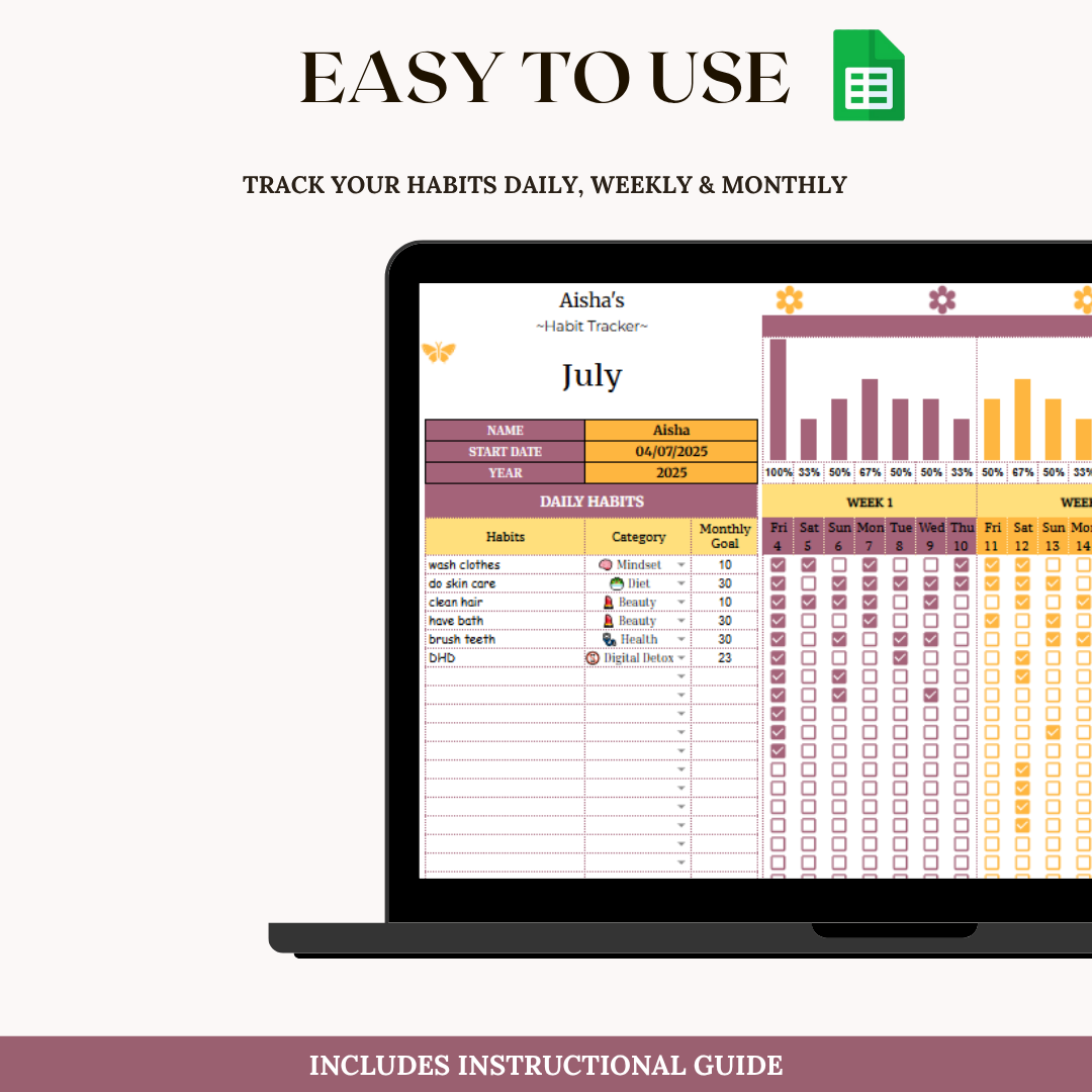 Simple Habit Tracker (Google Sheets + Printable PDF)